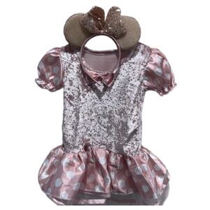 4/$20 Minnie Mouse Pink Polka Dot Dress with Glittery Minnie Ears